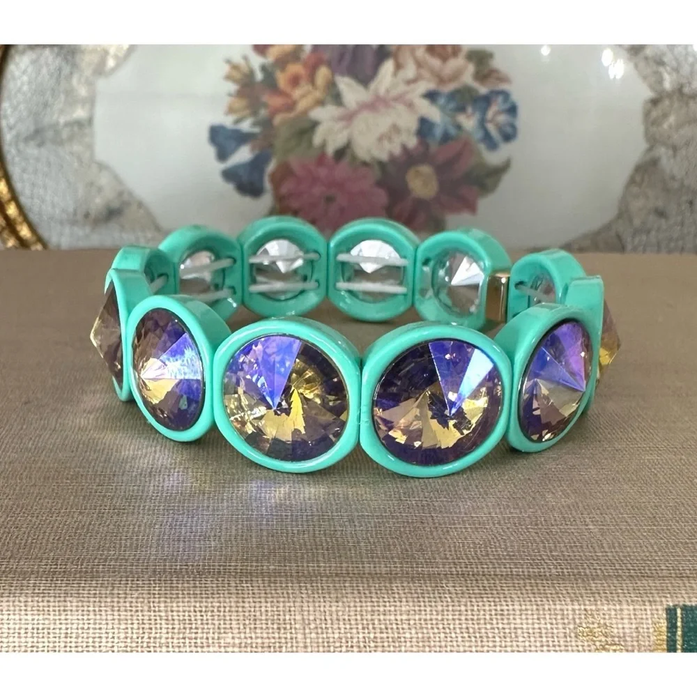 Blue Big Crystal Elastic Enamel Stretch Bracelet, NEW